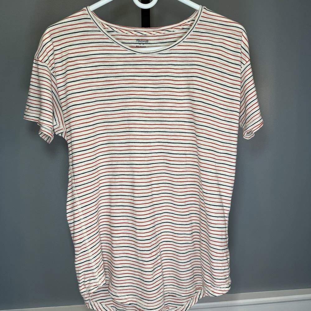 Madewell Striped T-Shirt Size S Patriotic Red Blue Cream Short Sleeve Casual